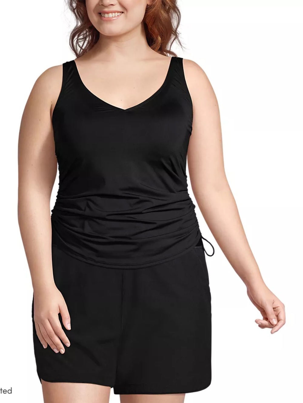 Lands’ EndPlus Size Chlorine Resistant Underwire Tankini Swimsuit Top 22W black.